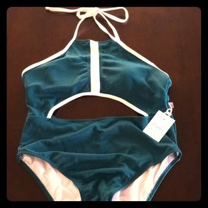 NWT Cupshe Dk Teal Halter One Piece Swimsuit